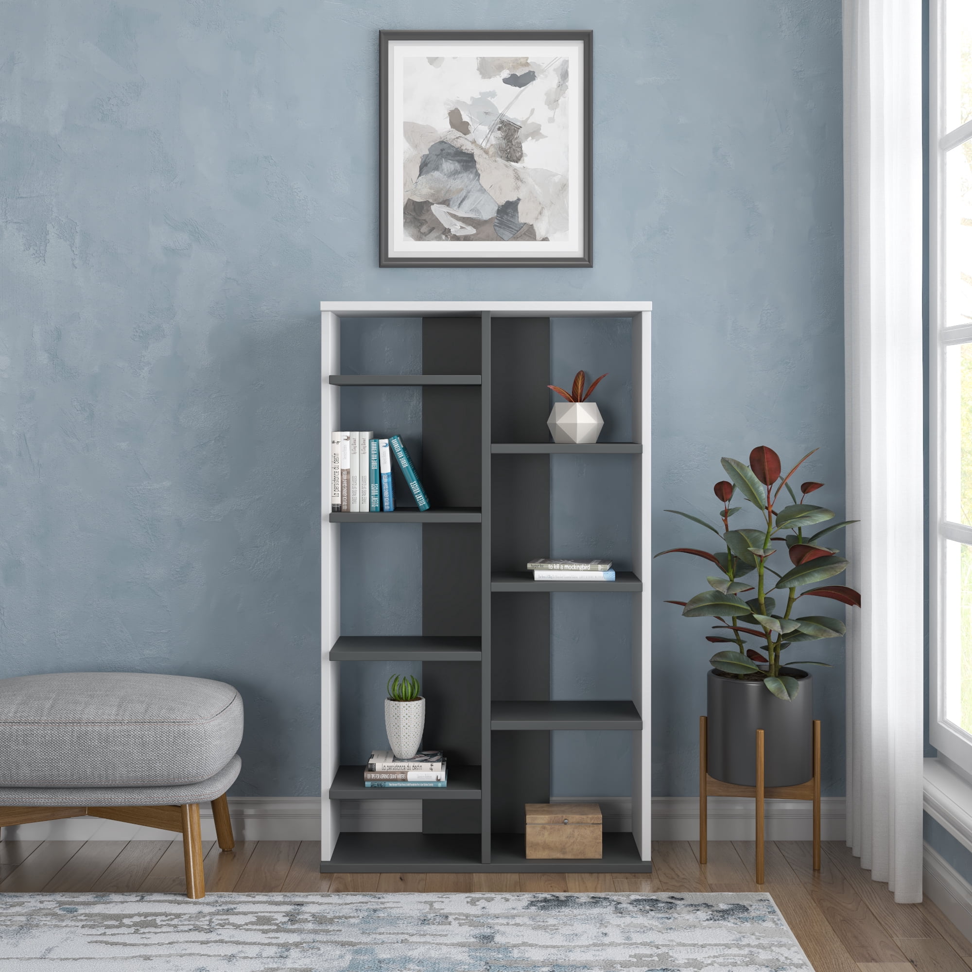 Ada Home Decor Keota Multiple Tier Open Shelf Modern Bookcase, Anthracite/White