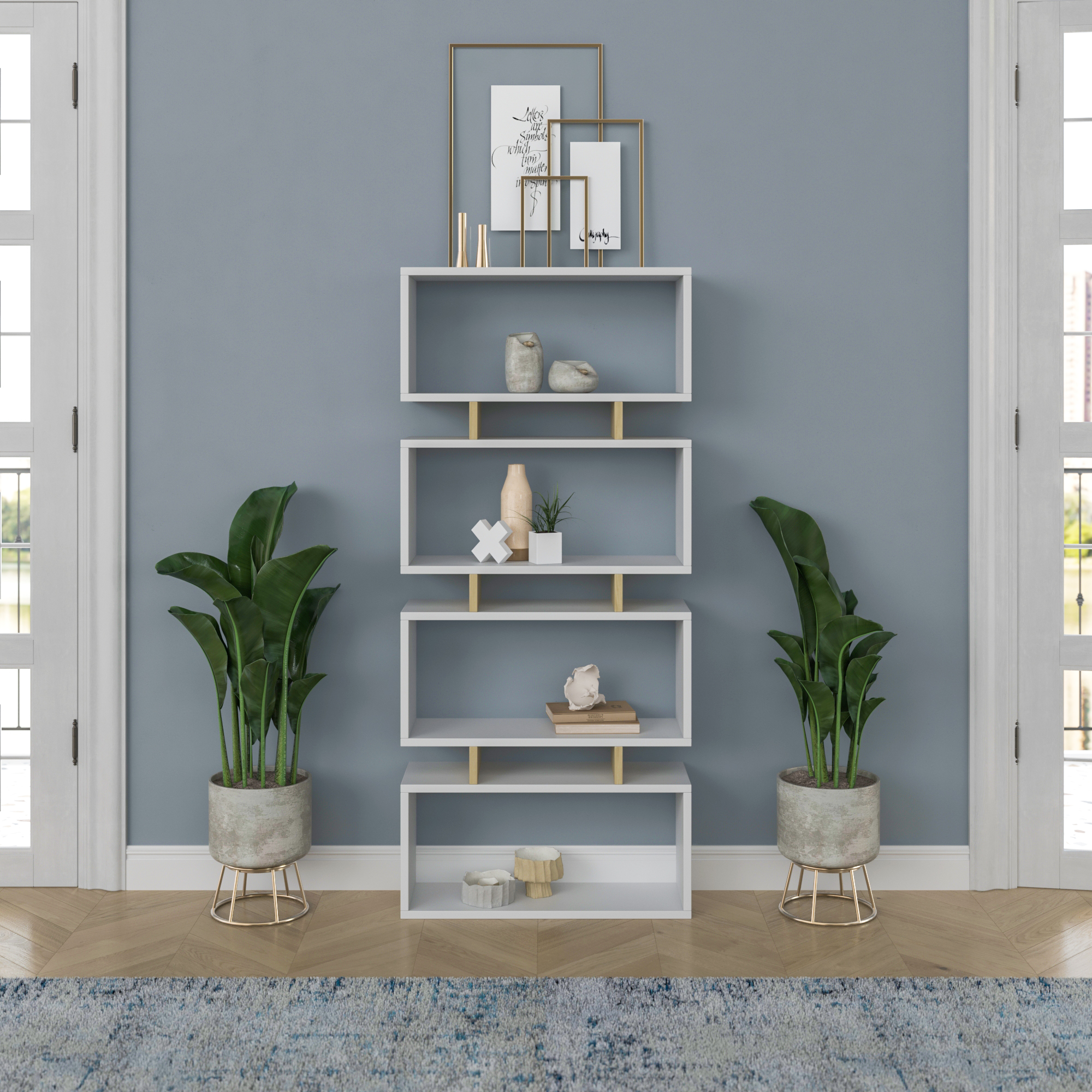 Ada Home Decor Langdon 4 Tier Bookcase, Oak/White
