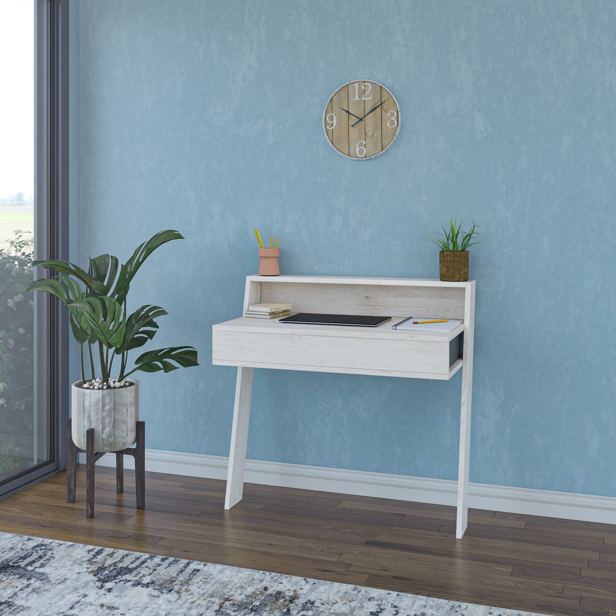 Ada Home Decor Minimalist Home Office Computer Desk Workstation, Ancient White