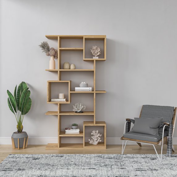 Ada Home Decor Multiple Tier Open Shelf Modern Bookcase, Oak