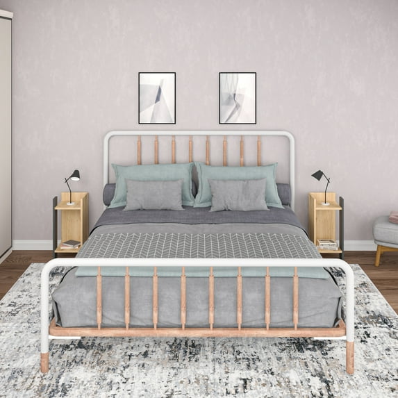 Ada Home Decor Nightstand, 2-Tier Storage End Table, Wood Side Table with Storage Cabinet for Bedroom, Living Room - Oak/Antracite