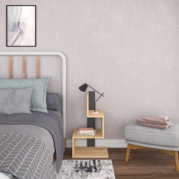 Ada Home Decor Nightstand, 3 Tier, S Shape Storage Modern Side Table for Bedroom - Oak