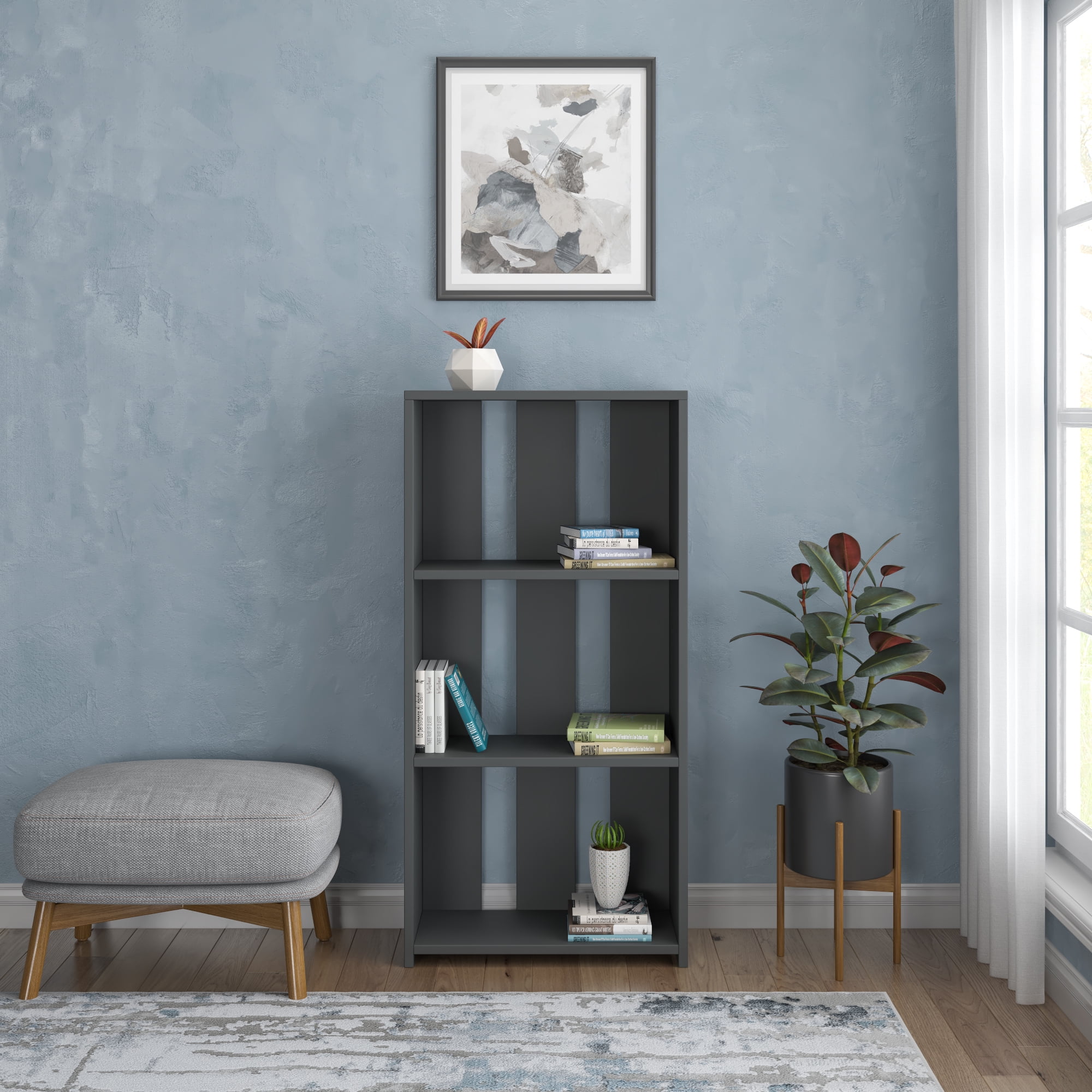 Ada Home Decor Parnell 3 Tier Open Shelf Modern Bookcase, Anthracite