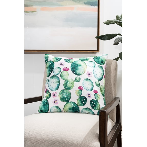 Ada Home Decor Decorative Square Throw Pillow, 18" x 18", Round Cactus Printed