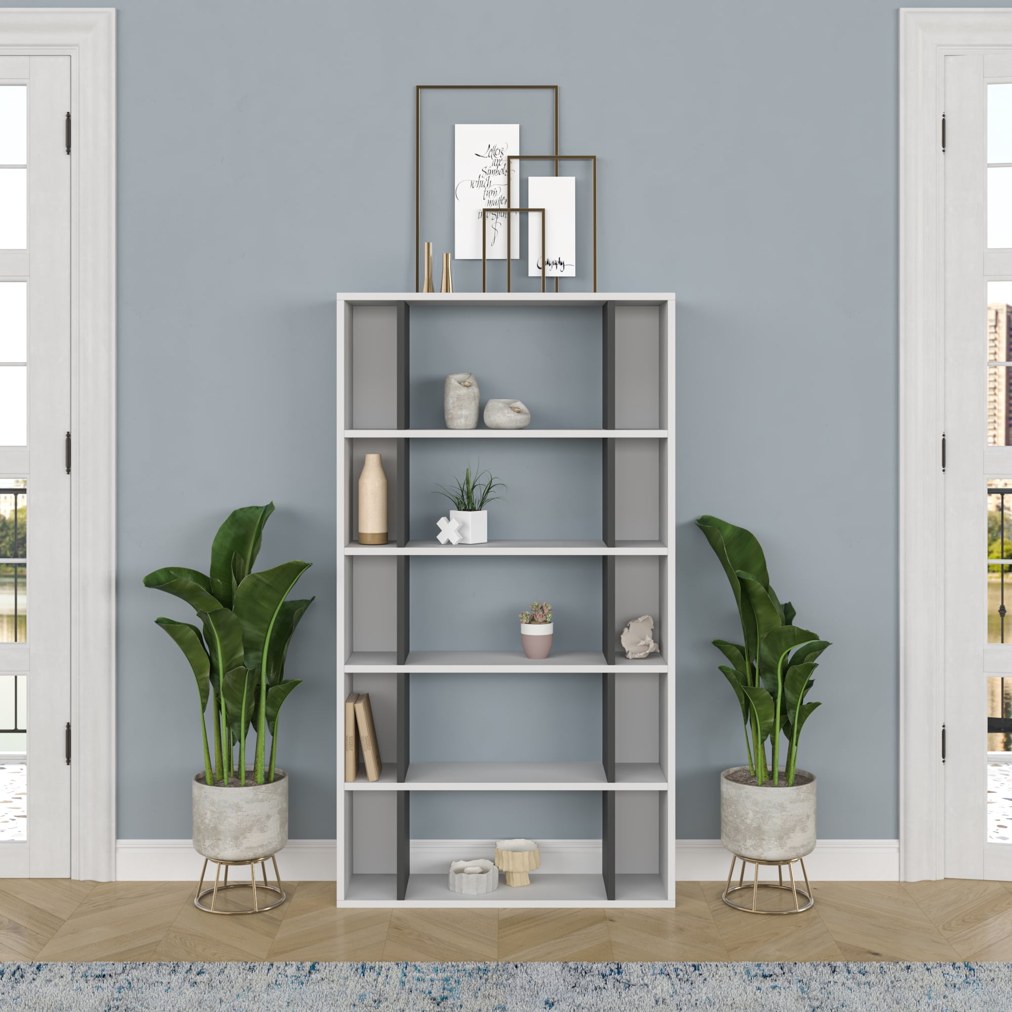 Ada Home Decor Sanborn Multiple Tier Open Shelf Modern Bookcase, Anthracite/White