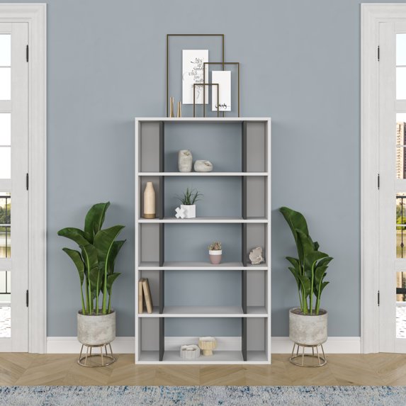 Ada Home Decor Sanborn Multiple Tier Open Shelf Modern Bookcase, Anthracite/White