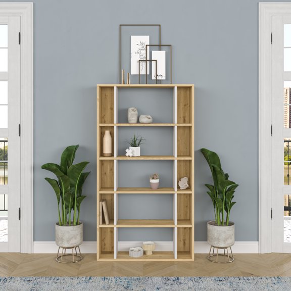 Ada Home Decor Sanborn Multiple Tier Open Shelf Modern Bookcase, Oak/White