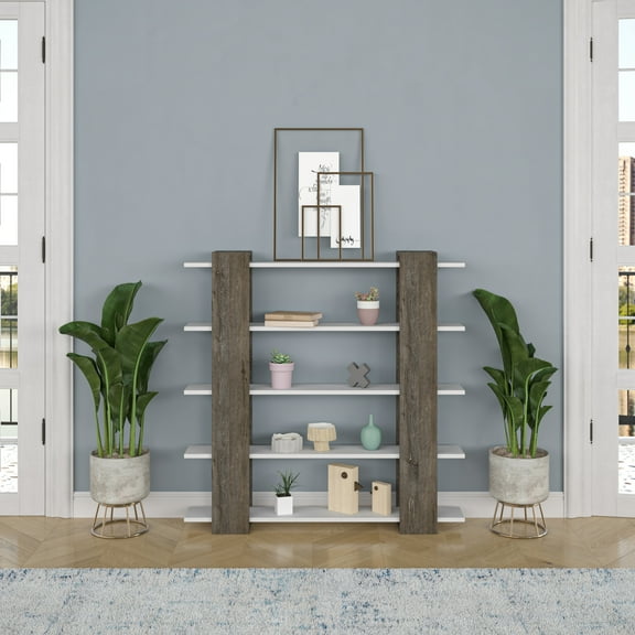 Ada Home Decor Sultan Multiple Tier Open Shelf Modern Bookcase, Walnut/White