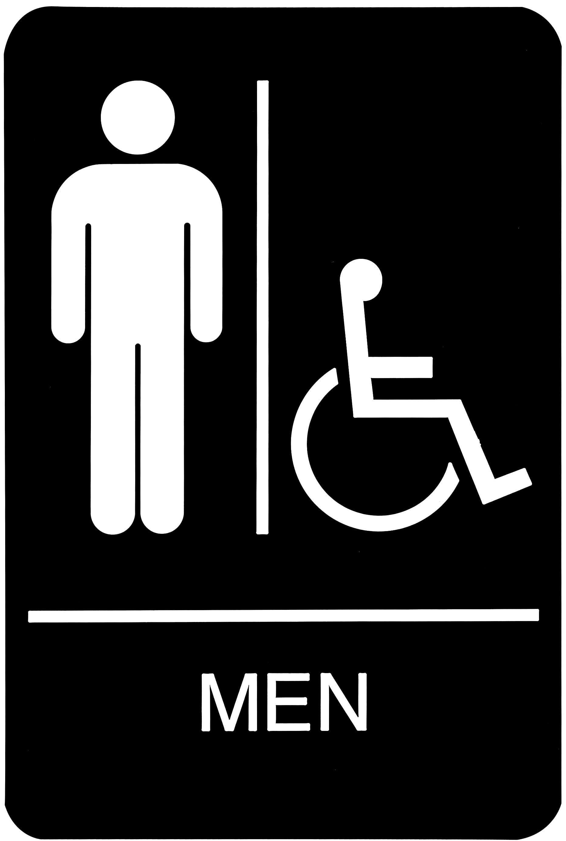 ADA Sign, Men/Wheelchair Accessible Tactile Symbol, Plastic, 6 x 9, Black/White ADA Sign, Men/Wheelchair Accessible Tactile Symbol, Plastic, 6 x 9, Black/White