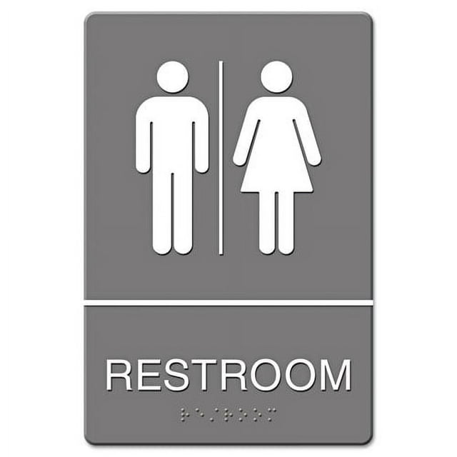 Ada Sign, Restroom Symbol Tactile Graphic, Molded Plastic, 6 X 9, Gray | Bundle of 10 Each