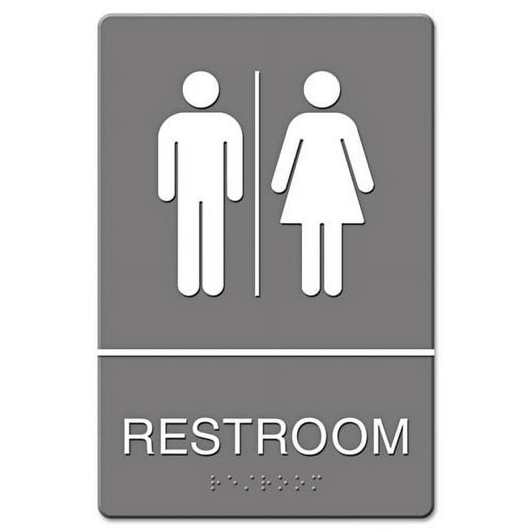 ADA Sign, Restroom Symbol Tactile Graphic, Molded Plastic, 6 x 9, Gray ADA Sign, Restroom Symbol Tactile Graphic, Molded Plastic, 6 x 9, Gray