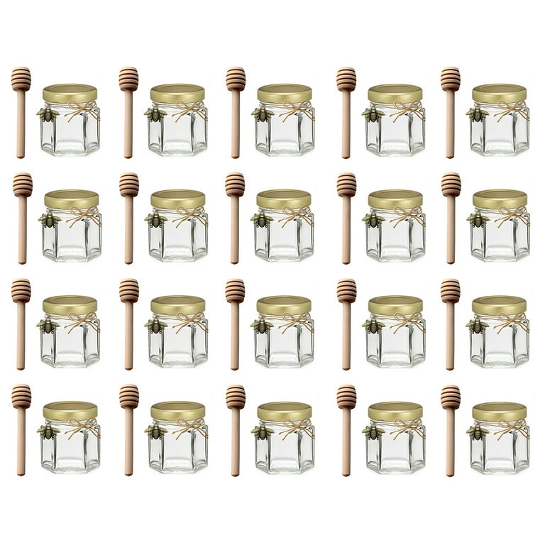 1.5oz Hexagon Mini Glass Jars with Gold Lids, Small Honey Spice