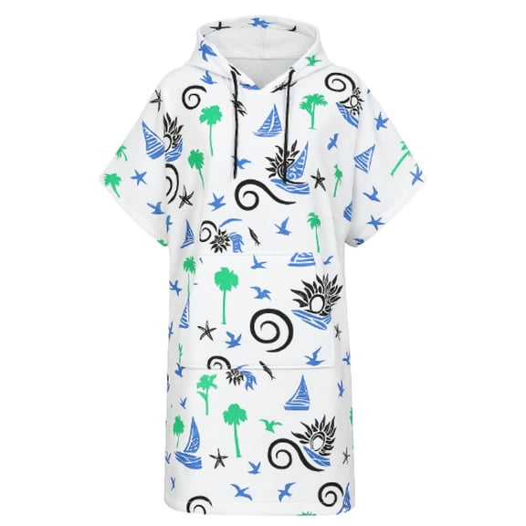 Adade Adult Surf Changing Poncho, White Hooded Towel Robe - Quick-Dry Cover Up for Beach, Pool, Water Sports | L/XL - White