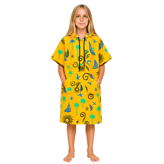 Adade Kids Surf Poncho - Hooded Towel Robe for Boys & Girls, Quick Dry, Turkish Cotton, Beach & Pool, Ages 3+ | 3+ Age - Yellow