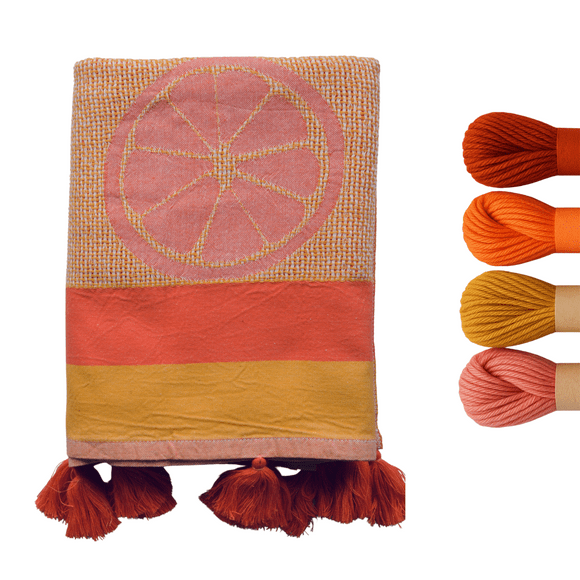 Adade Orange Patterned Peshtemal – 100% Cotton, Lightweight, Quick Drying, Tasseled Beach and Bath Towel