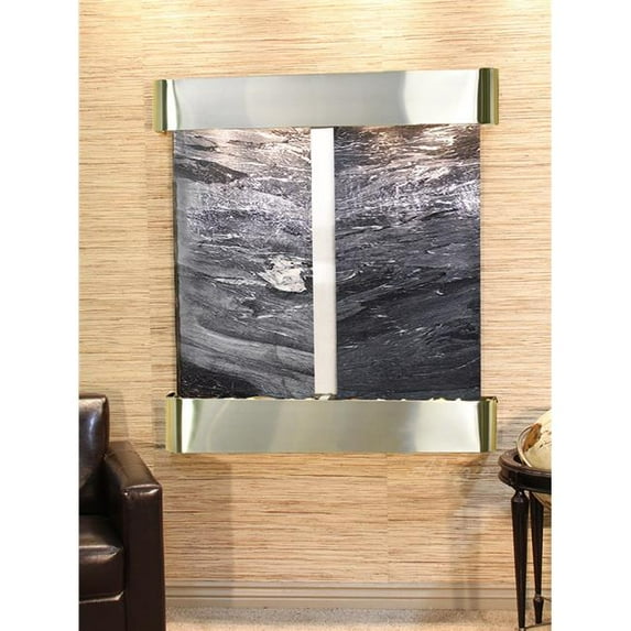 Adagio AFR2007 Aspen Falls Round Wall Fountain - Stainless Steel-Black Spider Marble