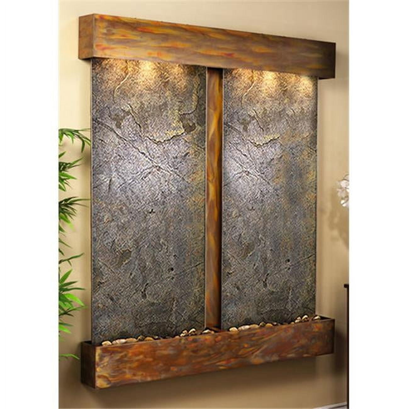 Rustic Copper and Green Feather Slate Wall Fountain