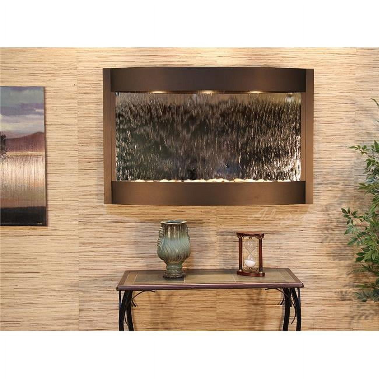 Calming Waters Antique Bronze Mirror Wall Fountain with Halogen Lighting