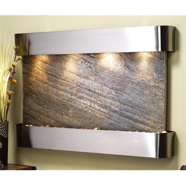 Sunrise Springs Green Featherstone and Stainless Steel Wall Fountain with Light