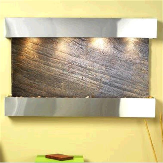 Sunrise Springs Green Featherstone and Stainless Steel Wall Fountain with Light