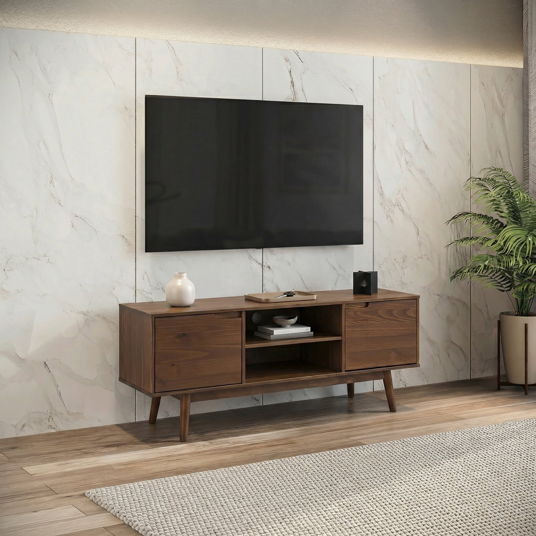 Adair 58 2-Door Solid Wood Tv Stand Walnut - for Adults and Teens