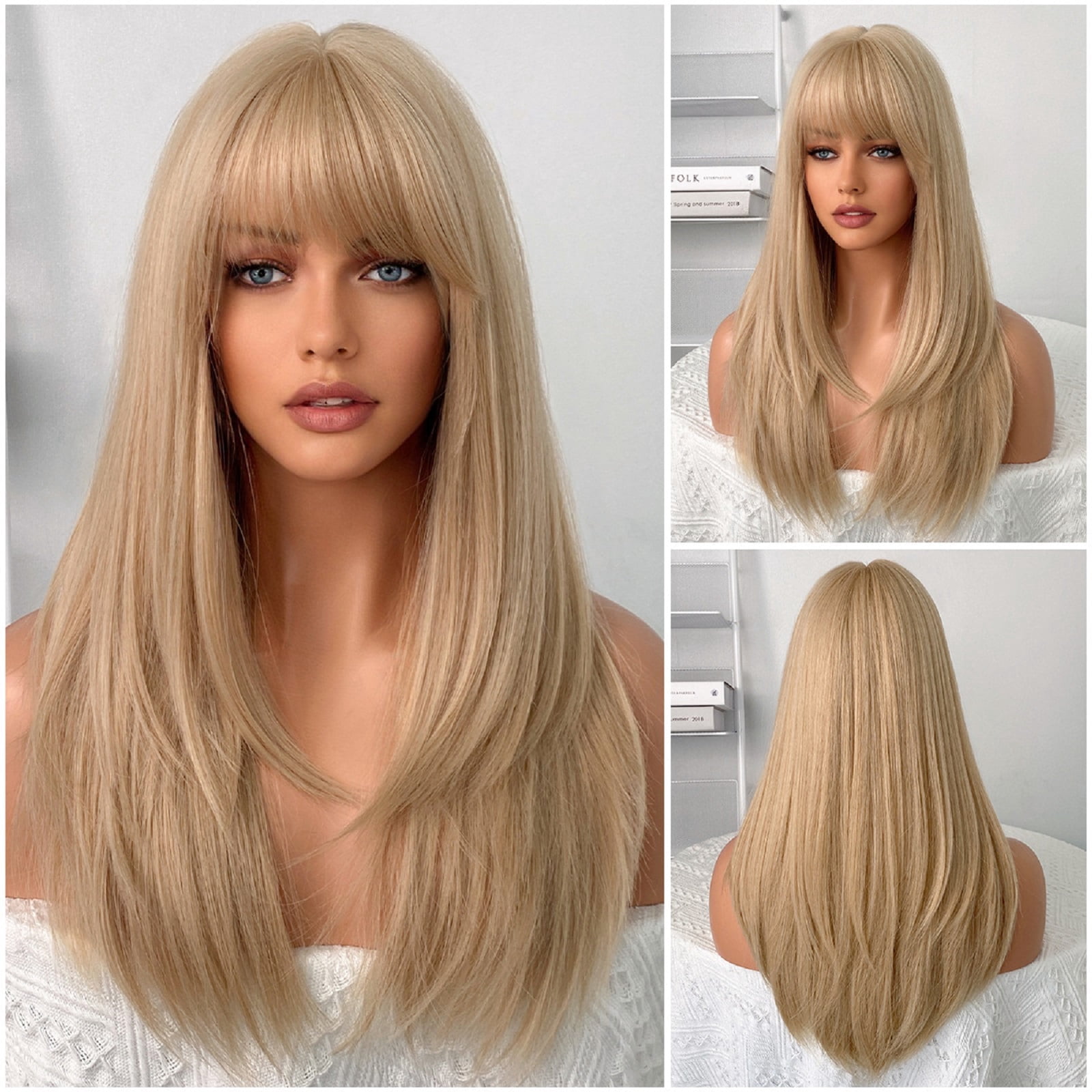 Adakot Blonde Wigs for Women, Long Straight Women's Lace Front Wigs Natural Hair Color