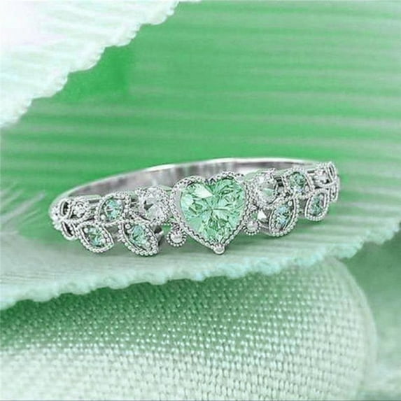 Adakot Hearts Crystal Rings for Women Jewelry Ring Female Promise Rings Vintage Rings,Green