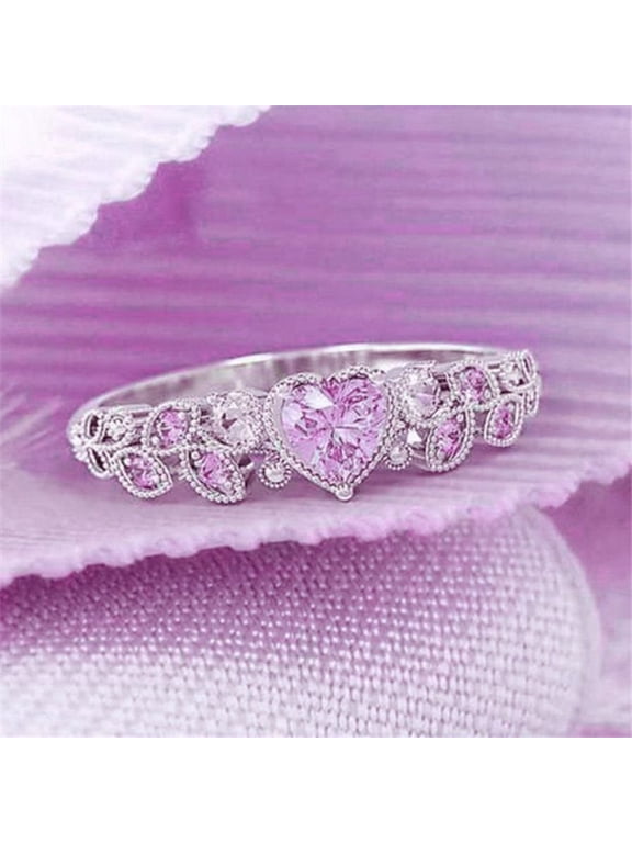 Hearts Crystal Rings for Women Jewelry Ring Female Promise Rings Vintage Rings,Pink