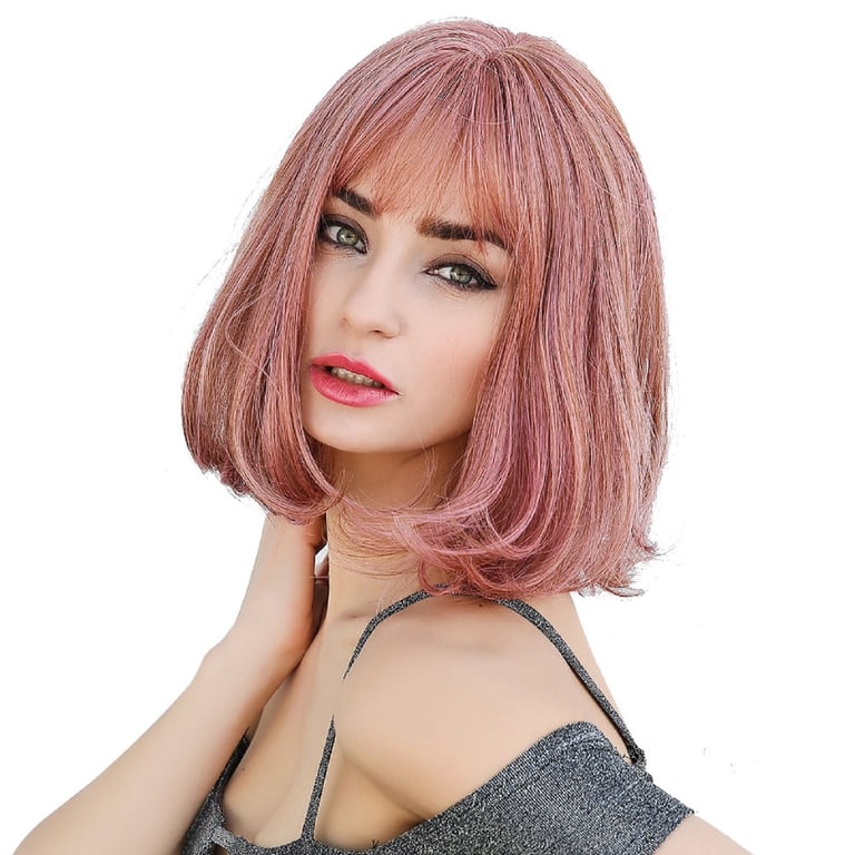 Short pink Lacefront wig Hman Hair Lace Front Short Bob Wig Pink Color Style - Prosp  main image 4