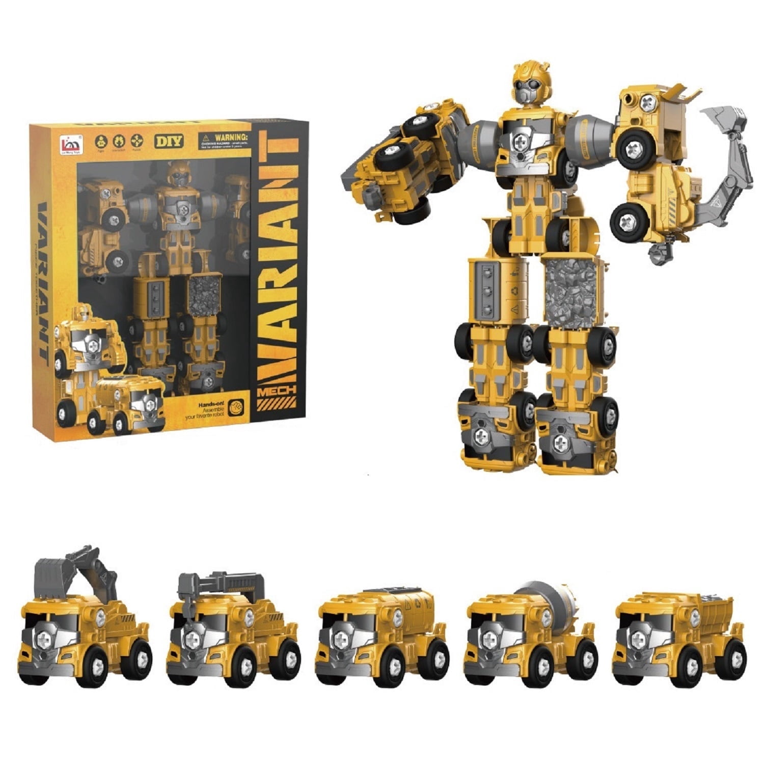 Transform Robot Toys for Boys 3-6 Year Old, 5 in 1 STEM Building Toys Cars for Toddler Boys Girls Gifts, Yellow
