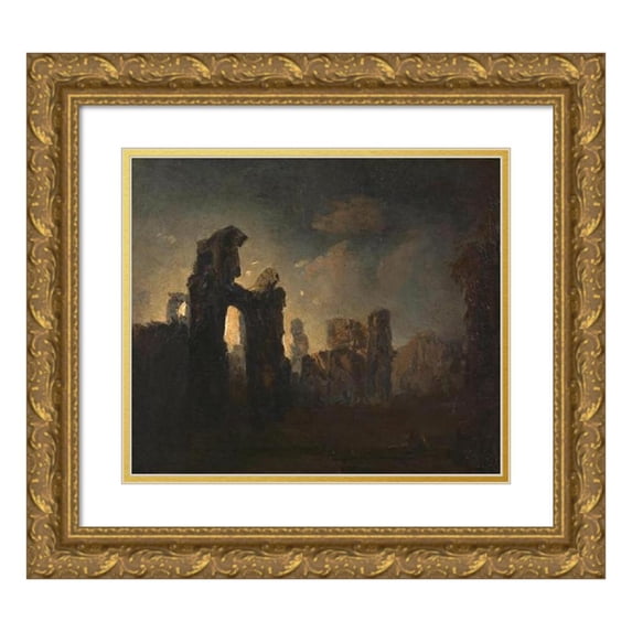 Adalbert Stifter 17x15 Gold Ornate Wood Frame and Double Matted Museum Art Print Titled - Roman Ruins (Approx. 1850)