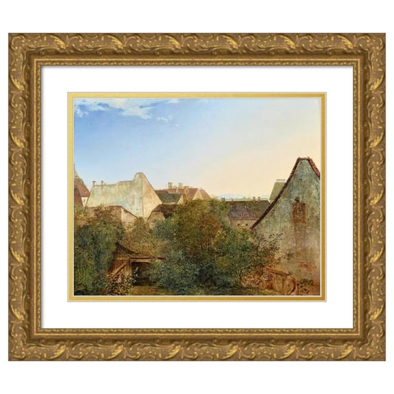 Adalbert Stifter 18x15 Gold Ornate Wood Frame and Double Matted Museum Art Print Titled - View Over Viennese Suburban Houses (Beatrixgasse) (1839)