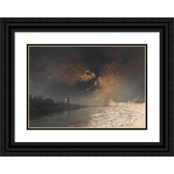 Adalbert Stifter 24x18 Black Ornate Framed Double Matted Museum Art Print Titled: Monledge Landscape (ca. 1845)