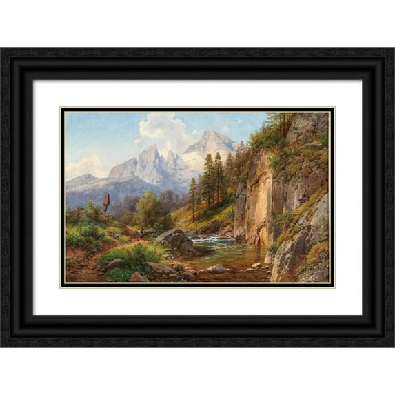 Adalbert Waagen 18x13 Black Ornate Wood Framed Double Matted Museum Art Print Titled - A View of the Watzmann Mountain (1878)
