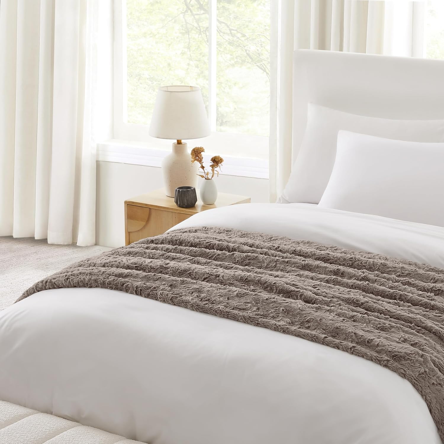 Adalee Soft Faux Fur Reversible Accent Throw Blanket Luxury Cozy Fluffy Fuzzy Hotel Style Boho Home Decor Soft Luxurious Comfy Blankets for Couch 70 x 50 Inch Natural Walmart