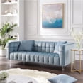 thumbnail image 1 of Adalyn Sofa Teal Blue Velvet  Biscuit Tufted Lucite Leg, 1 of 9
