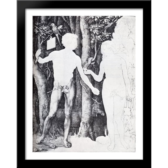 Adam And Eve 28x36 Large Black Wood Framed Print Art by Albrecht Durer