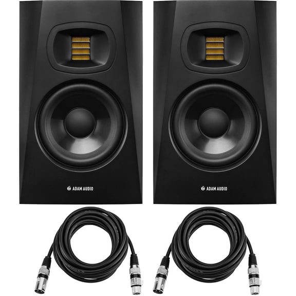 Adam Audio Professional T-Series T5V 5" 70W 2-Way Active Nearfield Monitor, Pair, Bundle with 2x 10' XLR Male to Female Microphone Cable