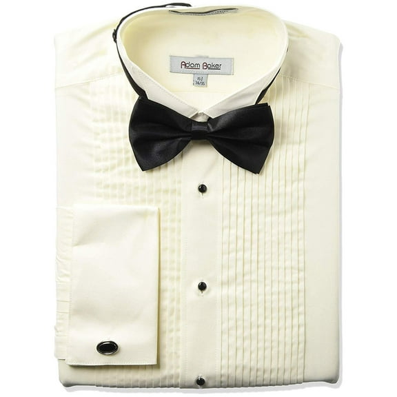 Adam Baker 1922 Mens Regular Fit Wingtip Collar French Cuff Tuxedo Shirt - Cream - 18 2-3
