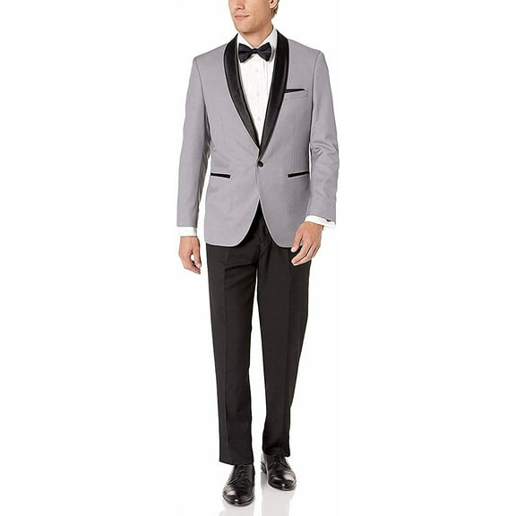 Adam Baker Men's Slim Fit One Button Satin Shawl Collar Tuxedo Suit Set - Colors
