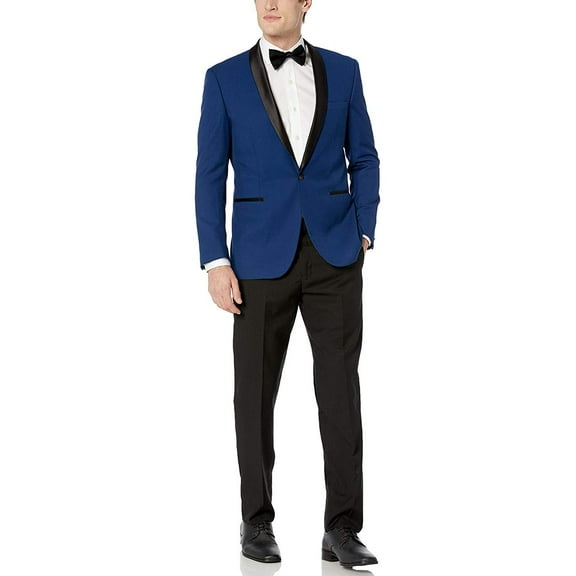 Adam Baker Men's Slim Fit One Button Satin Shawl Collar Tuxedo Suit Set - Colors