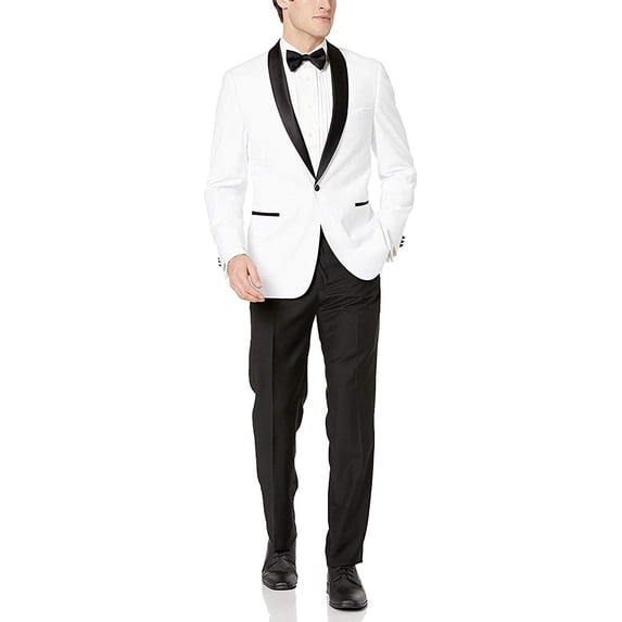 Adam Baker Men's Slim Fit One Button Satin Shawl Collar Tuxedo Suit Set - Colors