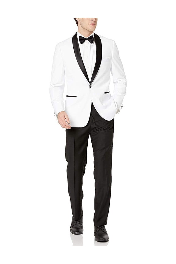 Men's Slim Fit One Button Satin Shawl Collar Tuxedo Suit Set - Colors