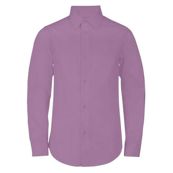 Adam Baker Boy's Regular Fit 4-Way Stretch Long Sleeve Solid Dress Shirt - Colors
