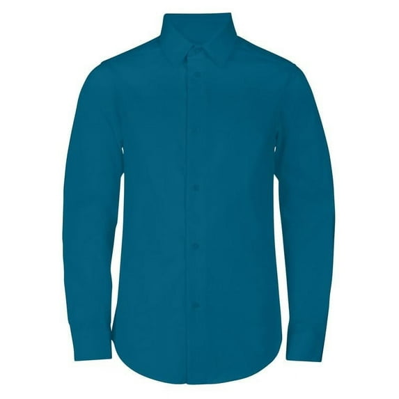 Adam Baker Boy's Regular Fit 4-Way Stretch Long Sleeve Solid Dress Shirt - Colors