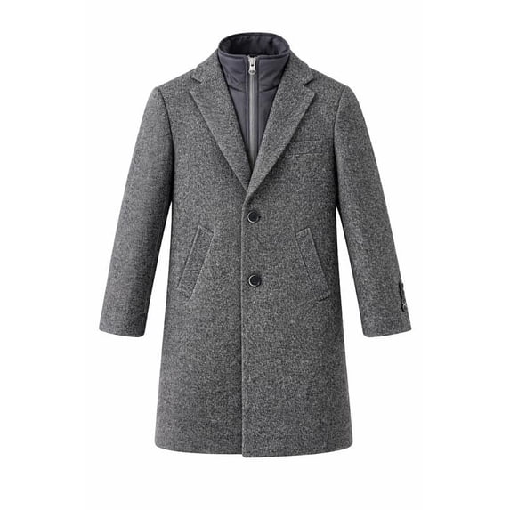 Adam Baker Boys 3/4 Length Wool Coat, Notched Collar, Removable Bib