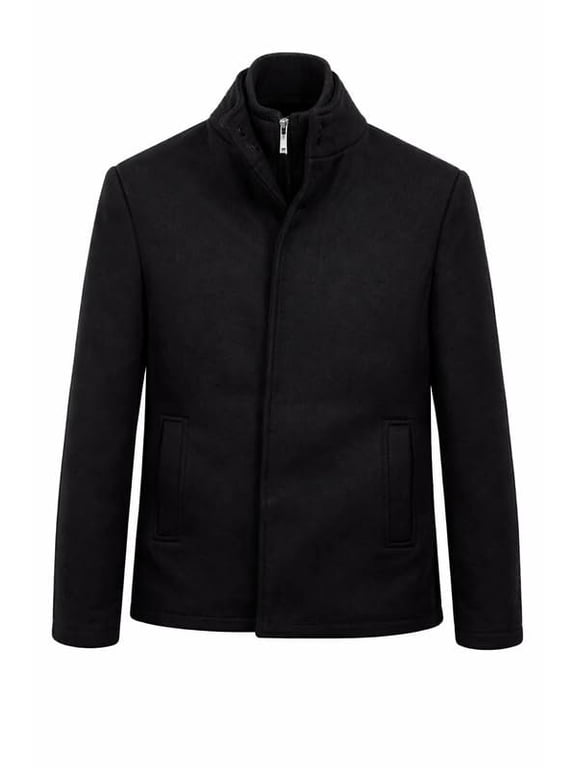 Boys Wool Coat, 3/4 Length, Stand Collar, Removable Bib
