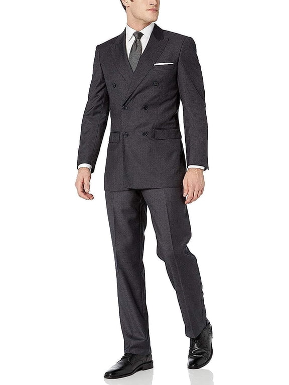 Designed, Men's 2-Piece Double Breasted Suit - Charcoal - 40R