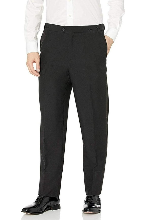 Designed, Men's 9018 100% Wool Classic Fit Flat Front Tuxedo Pants, Black, 28X32