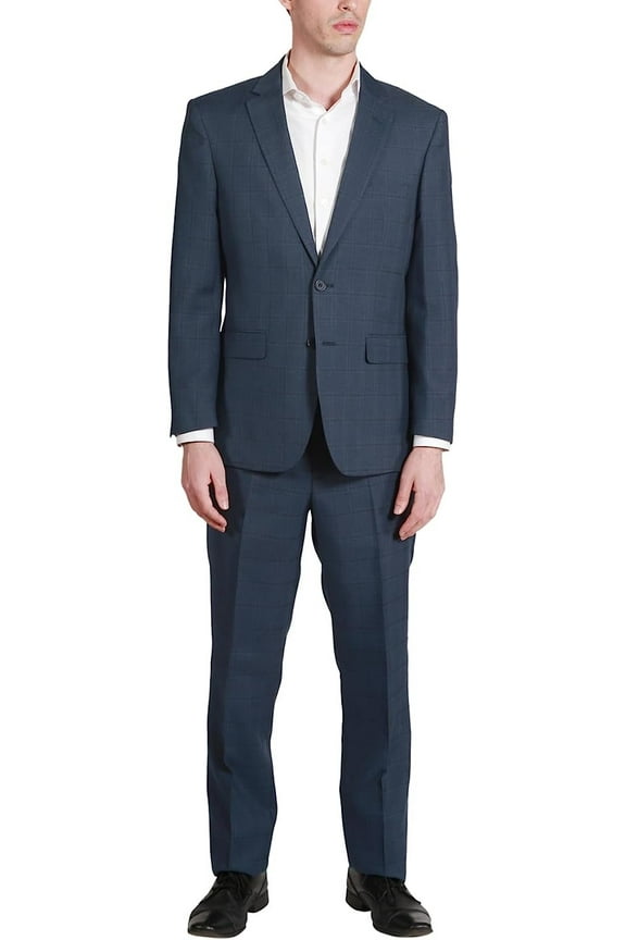 Designed, Men's C67965 Regular Fit 2-Piece Single Breasted Suit - Blue Check - 40S